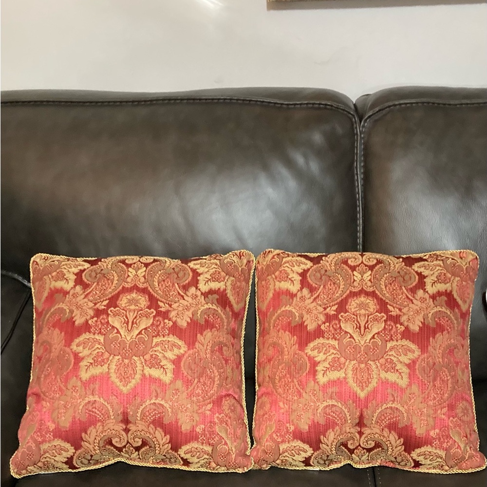 Croscill Bellissima set of 2 throw pillows. 18” square. Red & Gold. $40